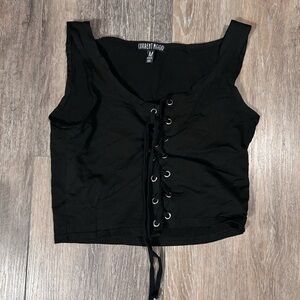 Current Mood Black Lace-Up Crop Tank